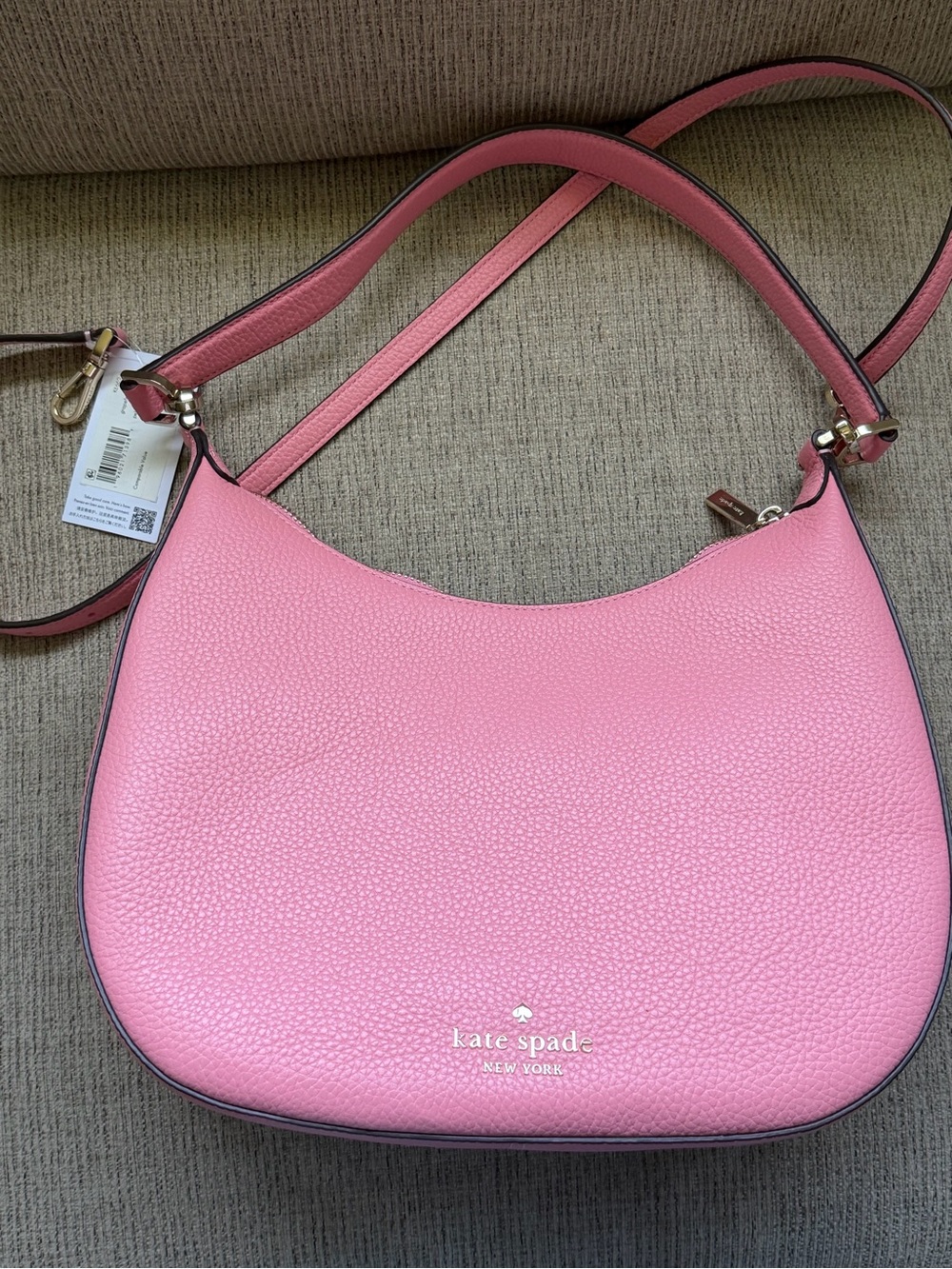 Kate Spade JANIE pebbled leather hobo bag - grapefruit pink - NWT
